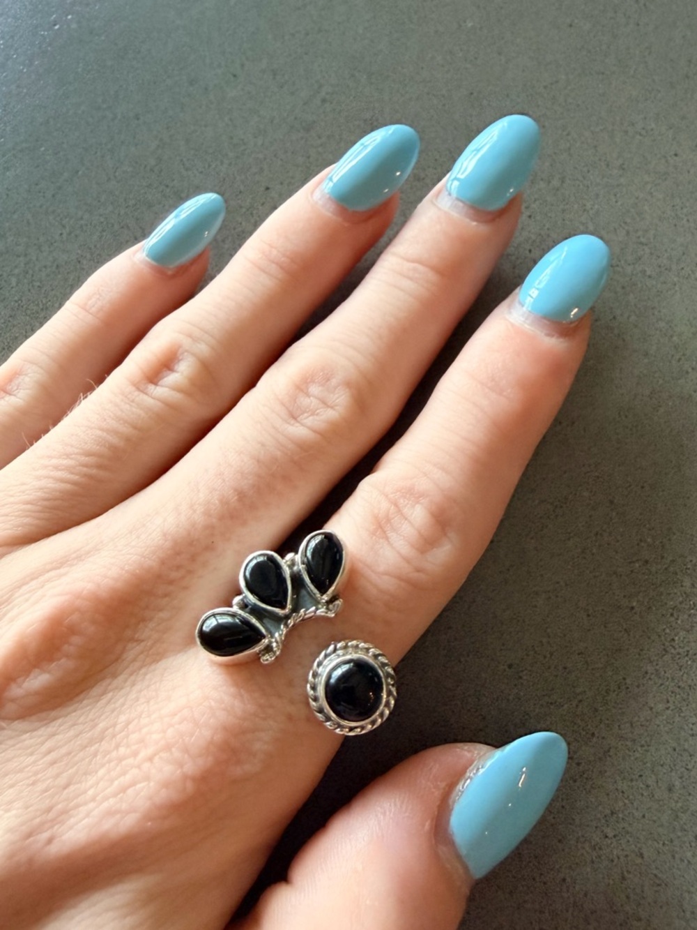 Sterling Silver Black Onyx Adjustable Bypass Ring | Size 7-9 | Southwestern New
